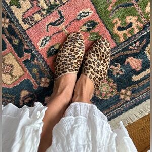 U pony /calf pony hair mule leopard cheetah square toe flats US sz 8/8.5